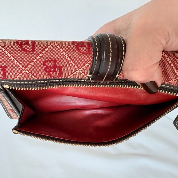 Dooney & Bourke Red Suede & Brown Pebbled Leather Bag with Wallet & Dust Bag - Picture 16 of 16